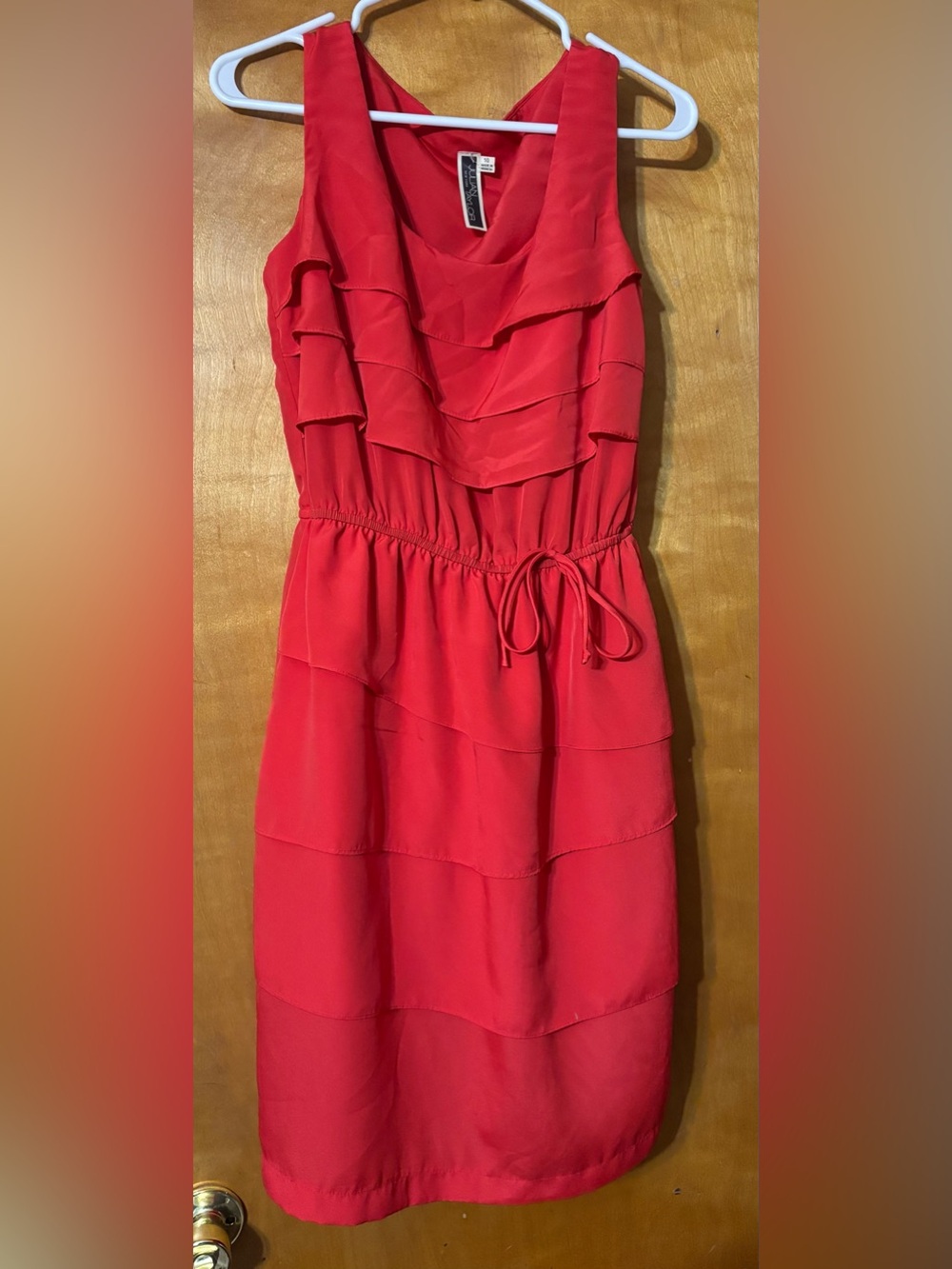 Red Ruffled Drawstring Dress